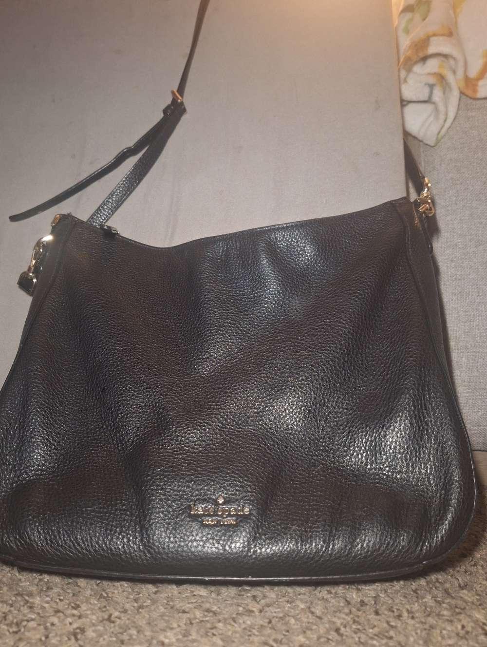 kate spade Black Pebbled Leather Crossbody Shoulder Bag with Gold Hardware
